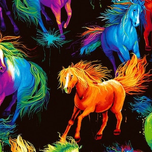 Fat Quarter Lightning Painted Ponies Cotton Quilting Fabric Equine Horse