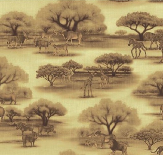 Fat Quarter African Savannah Animals Dark Grey Quilting Cotton Quilting Fabric