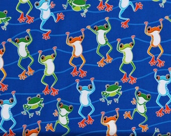 Fat Quarter Glow In The Dark Frogs Blue Hanging 100% Cotton Quilting Fabric