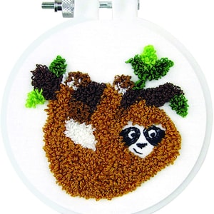 Design Works Punch Needle Kit 3.5&quot; Round Sloth Quick and Easy