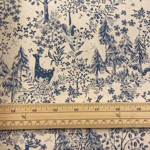 Fat Quarter Nomachi Woodland Forest Blue And Cream Metallic 100% Cotton Quilting Fabric