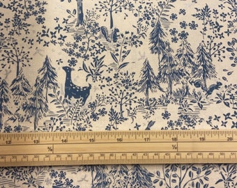 Fat Quarter Nomachi Woodland Forest Blue And Cream Metallic 100% Cotton Quilting Fabric