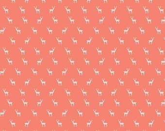Fat Quarter Mini White Stags On Coral 100% Cotton Quilting Fabric