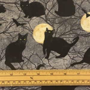 Fat Quarter Black Cat Capers Halloween Cats In The Dark 100% Cotton Quilting Fabric