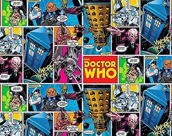 Fat Quarter Doctor Who Comic Strip 100% Cotton Quilting Fabric