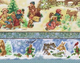 Fat Quarter Weihnachten Landschaft Kinder Streifen Nähen Quilten Baumwollstoff