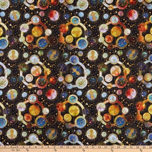Fat Quarter Cosmos Planetary Systems Gold Space 100% Cotton Quilting Fabric