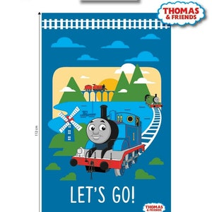 Thomas The Tank Engine Lets Go Blue Panel 100% Cotton Print Fabric