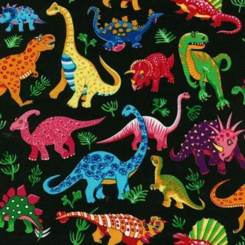 Fat Quarter Dinosaur Dance on Black Cotton Quilting Fabric Nutex
