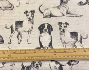 Fat Quarter Sketched Dogs On Words 100% Cotton Quilting Fabric