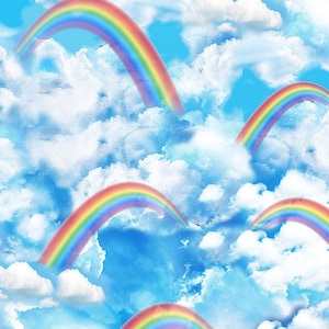 Fat Quarter Bright Sky, Rainbows And Clouds Cotton Quilting Fabric