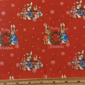 Fat Quarter Christmas Peter Rabbit Merry Christmas Red 100% Cotton Quilting Fabric