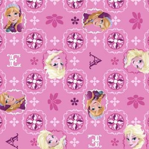 Fat Quarter Disney Frozen Pink Glitter Elsa Anna Cotton Quilting Fabric Springs