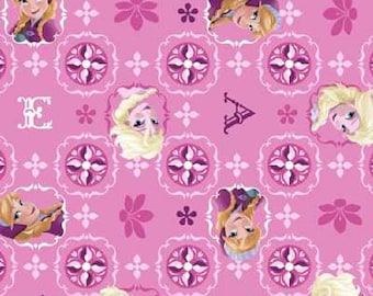 Fat Quarter Disney Frozen Pink Glitter Elsa Anna Cotton Quilting Fabric Springs