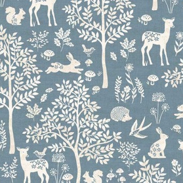 Tela de costura de algodón azul con animales del bosque de Fat Quarter