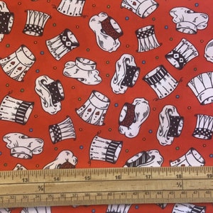 Fat Quarter Chef's Special Chef Hats On Bright Red 100% Cotton Quilting Fabric