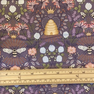 Fat Quarter Bee Hives Bees And flowers on Aubergine Purple 100% Cotton Fabric