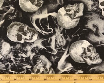 Fat Quarter Wicked Halloween Gothic Smoke and Skulls 100% Cotton Quilting Fabric