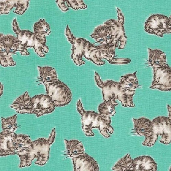 Fat Quarter Cat Nap Floral Feline Cotton Quilting Fabric Springs 35574