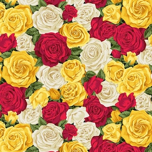 Fat Quarter Summer Garden Rose Bouquet Yellow Flowers 100% Cotton Quilting Fabric