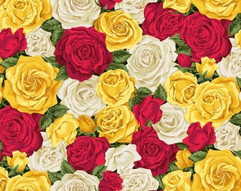 Fat Quarter Summer Garden Rose Bouquet Yellow Flowers 100% Cotton Quilting Fabric