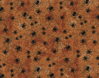 Fat Quarter Wicked Spiders On Spider Webs Orange 100% Cotton Quilting Fabric