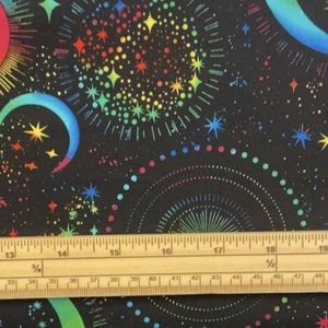 Fat Quarter Moons And Stars Rainbow 100% Cotton Quilting Fabric