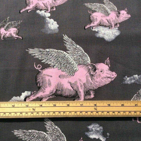 Tissu à coudre pour courtepointe en coton avec des cochons volants Fat Quarter - Qui a dit que les cochons ne savaient pas voler ?