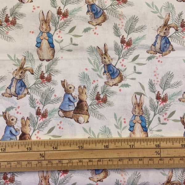 Fat Quarter Winter Peter Rabbit Christmas Ferns 100% Cotton Quilting Fabric