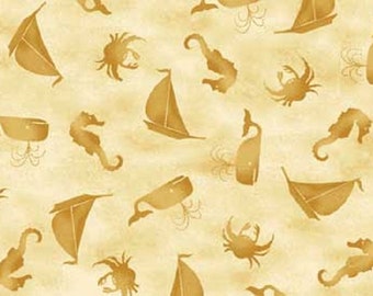 Fat Quarter Forever By The Seaside Beige Cotton Quilting Fabric- Red Rooster