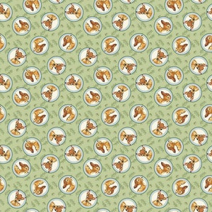 Fat Quarter Disney Bambi Framed On Green Oak Leaves 100% Cotton Quilting Fabric