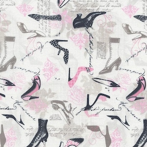 Fat Quarter Paris Vintage Shoes Cotton Quilting Sewing Fabric