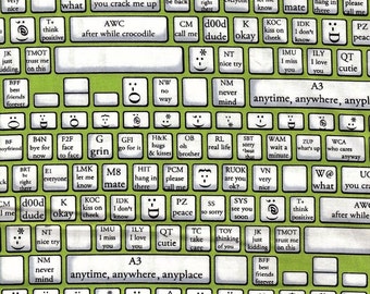 Fat Quarter Back Talk Keyboard 100% Cotton Quilting Fabric Text Speak Emoticons