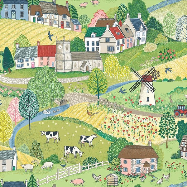 Fat Quarter Village Life Scenic Farm Life 100% Cotton Quilting Fabric