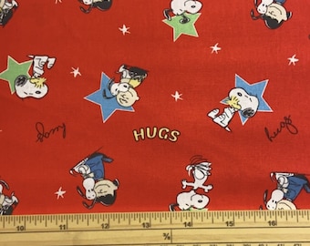 Fat Quarter Peanuts Snoopy Charlie Brown Hug A Puppy Red 100% Cotton Quilting Fabric