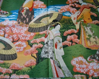 Fat Quarter Japanese Ladies Geisha Garden Scenic 100% Cotton Quilting Fabric