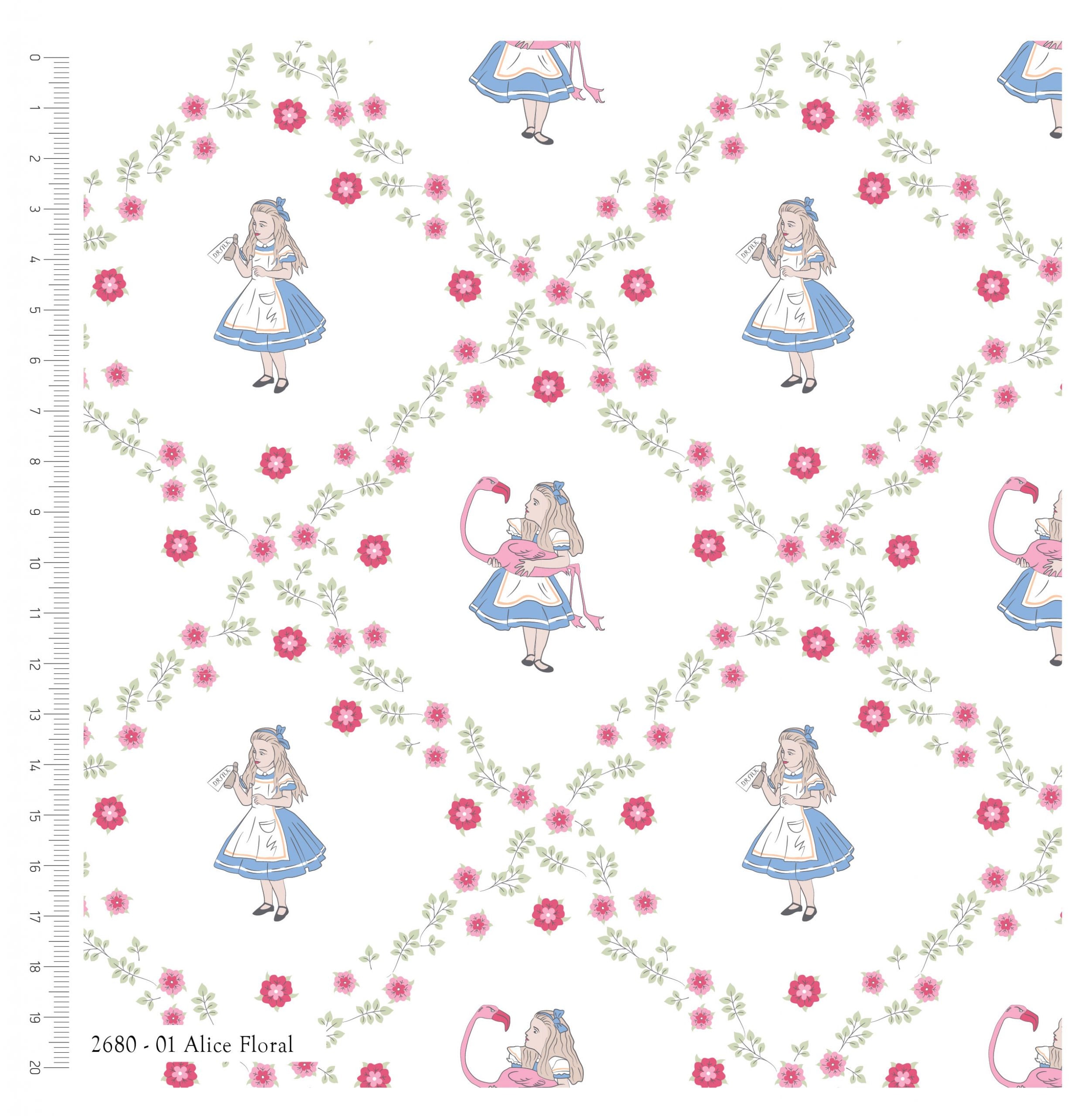 Fat Quarter Alice In Wonderland On Floral Flamingo 100% Cotton Quilting Fabric