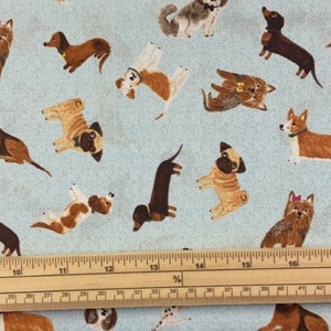 Fat Quarte Uptown Dogs Allover On Teal Pug, Corgi, Dalmatian 100% Cotton Quilting Fabric
