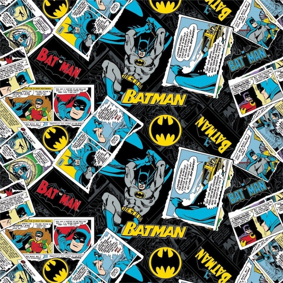 90s BAT MANファブリック布キルトmade in usa Fat Quarter Batman Comic Cut Out DC Comics 100% Cotton Quilting