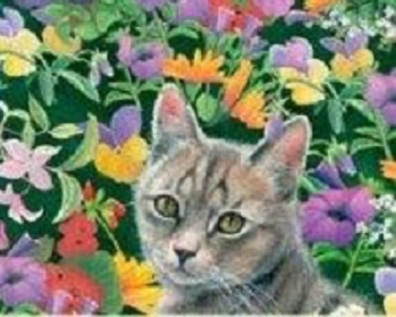 Fat Quarter Cat Nap Floral Feline Cotton Quilting Fabric Springs 35574