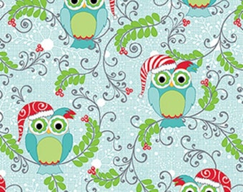 Fat Quarter Frosty Forest Owls Christmas Aqua Cotton Quilting Fabric