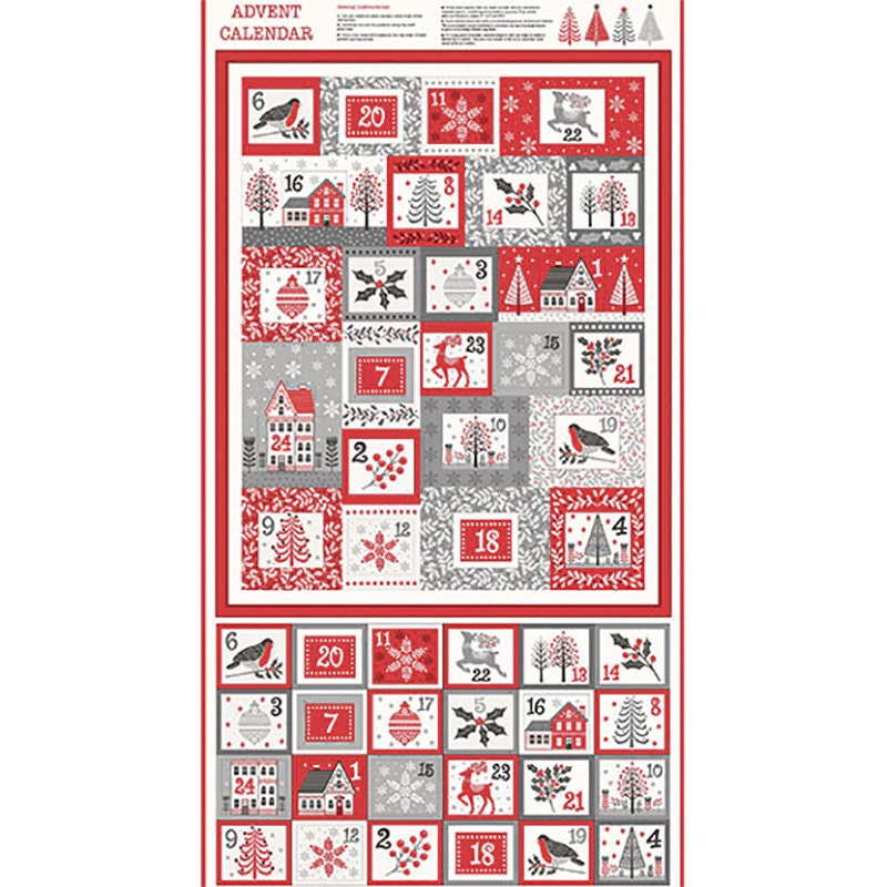 Scandinavian Advent Calendar Grey And Red Fabric Panel 100 Etsy