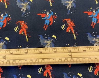 Fat Quarter Young Cartoon Superhero Boys On Black 100% Cotton Quilting Fabric