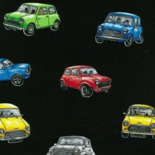 Fat Quarter Magic Minis Mini voiture Tissu matelassé en coton Véhicule British Motorcar