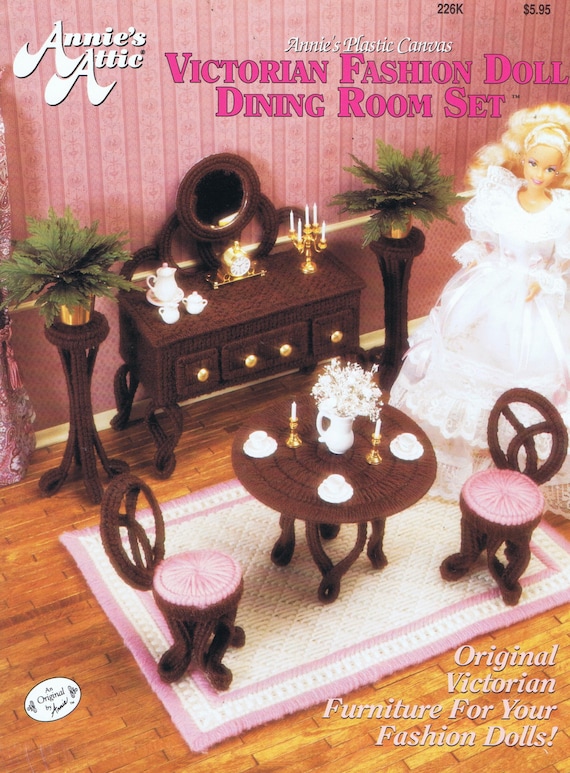 Fashion Doll Barbie Etc Dining Room Plastic Canvas Cross Stitch Chart  Pattern 