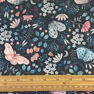 Fat Quarter Nightfall Flowers, Moths and Butterfly Floral 100% Cotton Fabric