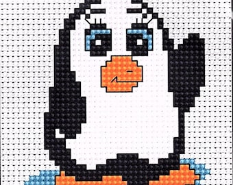 Penguin Cross Stitch Kit By Luca S 6.5 x 8.5cm Ideal For Beginners