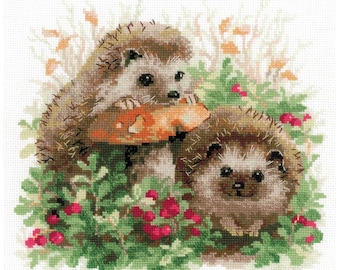 Hedgehogs In Lingonberries Counted Cross Stitch Kit
