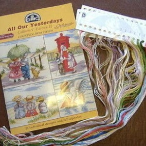 May include: DMC All Our Yesterdays Collector's Edition II cross stitch kit featuring 11 individual designs and full alphabets. The kit includes a colourful assortment of embroidery floss and a printed pattern guide.