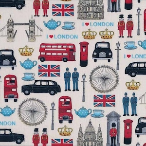 Fat Quarter London Icons UK England Britain Cotton Quilting Sewing Fabric